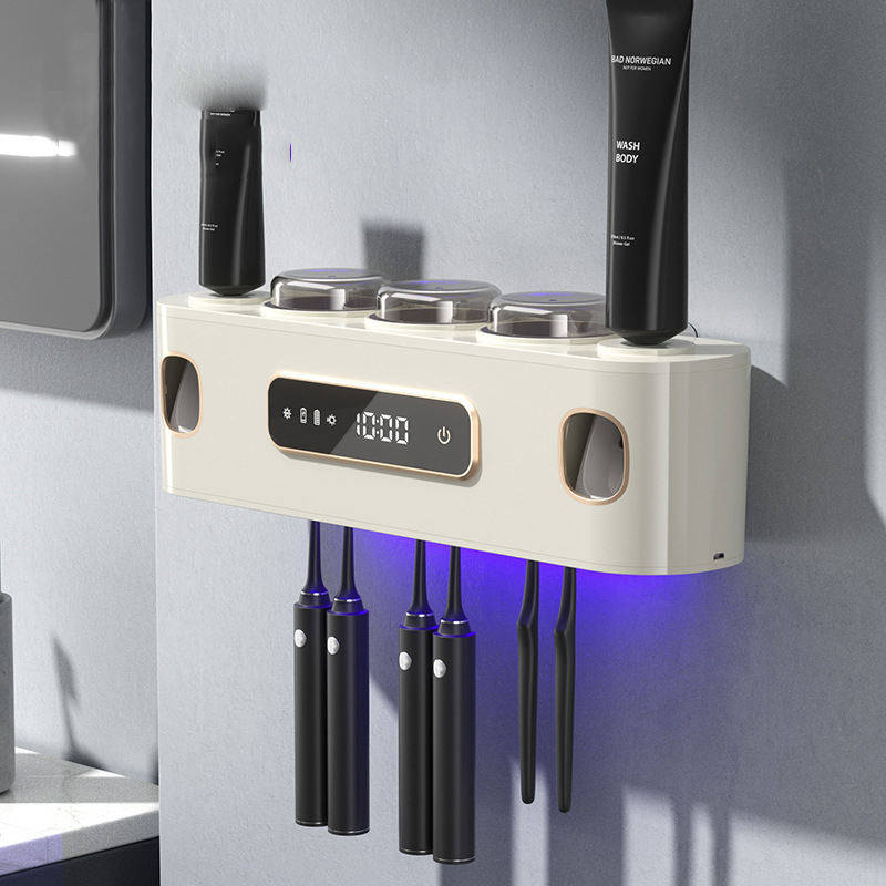 智能杀菌烘干牙刷架壁挂式风干牙刷置物架双挤牙膏器牙刷消毒器